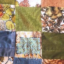 Vintage Handmade Chenille And Velvet Patchwork Quilt/ Hippie/ Boho/ 95x 80