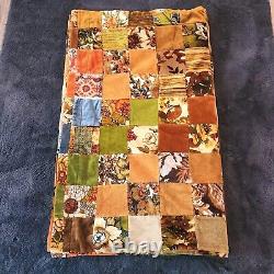 Vintage Handmade Chenille And Velvet Patchwork Quilt/ Hippie/ Boho/ 95x 80