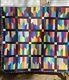 Vintage Handmade Color Bar Quilt Colorful Rainbow Large 84x74 Signed