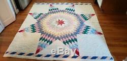 Vintage Handmade Colorful Lone Star Quilt 74 x 65 -No Rips or Stains