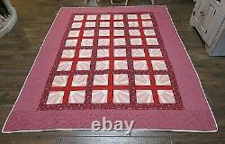Vintage Handmade Cotton Patchwork Quilt Hand Quilted Fan Pattern 76 x 88
