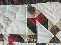 Vintage Handmade Cotton Patchwork Quilt Star Pattern Twin 85 x 85