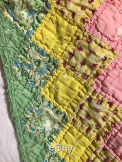 Vintage Handmade Cotton Quilt Multi Blocks Flour Sack Patchwork Gorgeous