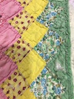 Vintage Handmade Cotton Quilt Multi Blocks Flour Sack Patchwork Gorgeous