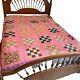 Vintage Handmade Country Farmhouse Patchwork Quilt 66x65 Square Design On Pink
