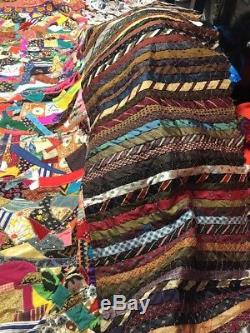Vintage Handmade Crazy Quilt Blanket Hippie Boho 70s 80s 100 X 84