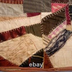 Vintage Handmade Crazy Quilt Silk and Velvet. 83 x 72