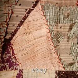 Vintage Handmade Crazy Quilt Silk and Velvet. 83 x 72