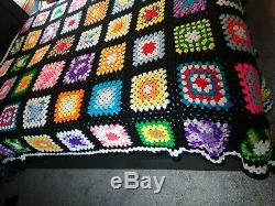 Vintage Handmade Crochet Granny Square Afghan Blanket Quilt Queen 103 x 90