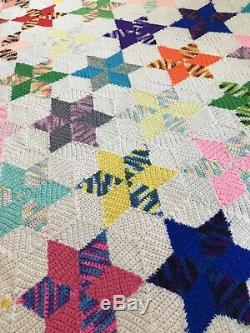 Vintage Handmade Crochet Granny Square Afghan Blanket Star Quilt King 122x114