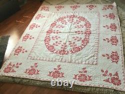 Vintage Handmade Cross Stitch Embroidered Quilt, Large size 79x90