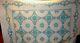 Vintage Handmade Cross Stitch Embroidered Quilt Turquoise & White Queen / Full