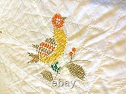 Vintage Handmade Cross-Stitch Quilt Lovely, Unusual Colors, Excellent, 80x94.5