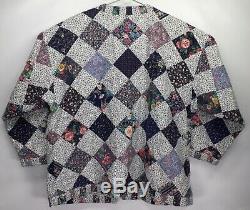 Vintage Handmade Diamond Patchwork Quilt Jacket Coat Bust 44 Hand Made Flowers