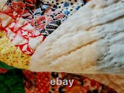 Vintage Handmade Double Wedding Ring QUILT 72 X 88 HAND Quilted Scalloped