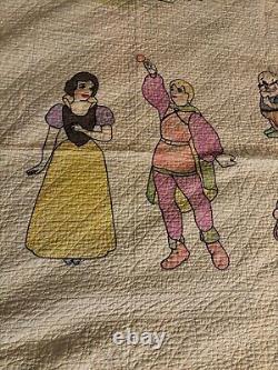 Vintage Handmade Embroidered Disney Snow White & Seven Dwarves Quilt