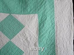 Vintage Handmade Embroidered Quilt, HAND QUILTED, 8O X 88, JADE GREEN, TULIPS