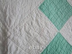 Vintage Handmade Embroidered Quilt, HAND QUILTED, 8O X 88, JADE GREEN, TULIPS