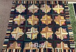 Vintage Handmade Fall Colorful Geometric Patchwork Scrap Quilt
