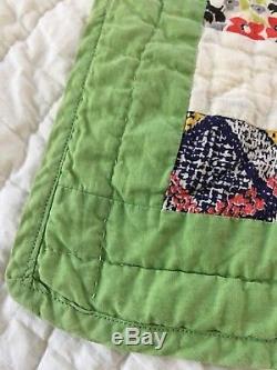 Vintage Handmade Feed Sack Multi Color Irish Double Chain Quilt 74 x 89