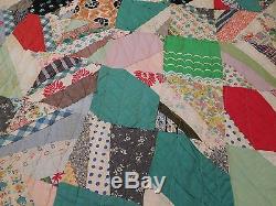 Vintage Handmade Feed Sack Quilt Estate Vibrant Colors EUC