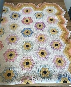 Vintage Handmade Floral Patch Quilt 89x69 Multi Colored R2