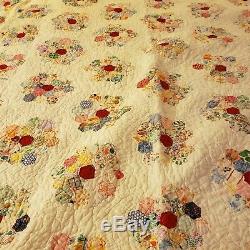 Vintage Handmade Flower Garden Patchwork Quilt Bedspread Queen 84x76
