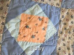 Vintage Handmade Full Size Quilt Square In A Square Colorful Cotton 78 X 88