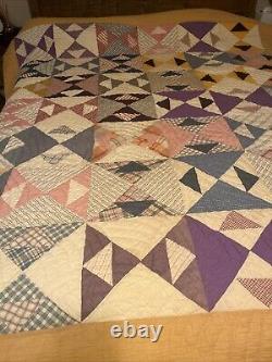 Vintage Handmade Geometric Patterned Quilt 72 X 78 Double Full 1920-30 Cotton