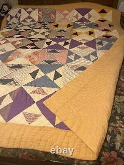 Vintage Handmade Geometric Patterned Quilt 72 X 78 Double Full 1920-30 Cotton