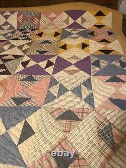 Vintage Handmade Geometric Patterned Quilt 72 X 78 Double Full 1920-30 Cotton