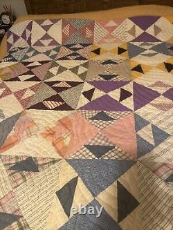 Vintage Handmade Geometric Patterned Quilt 72 X 78 Double Full 1920-30 Cotton