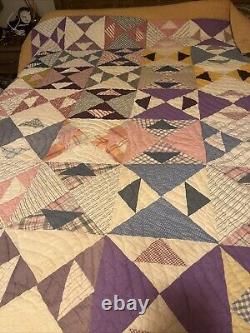 Vintage Handmade Geometric Patterned Quilt 72 X 78 Double Full 1920-30 Cotton