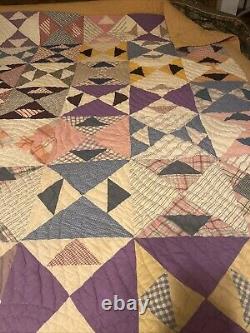 Vintage Handmade Geometric Patterned Quilt 72 X 78 Double Full 1920-30 Cotton