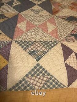 Vintage Handmade Geometric Patterned Quilt 72 X 78 Double Full 1920-30 Cotton