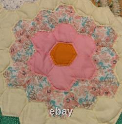 Vintage Handmade Grandma Flower Garden Pattern Quilt Wavey Edges 81 X 105