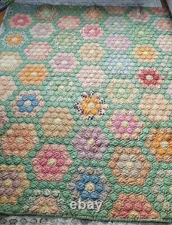 Vintage Handmade Grandma's Flower Garden Quilt 76 x 68