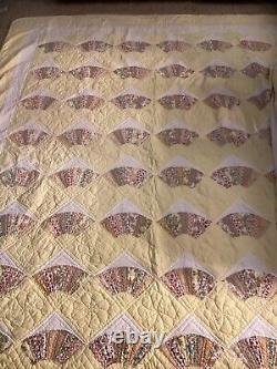 Vintage Handmade Grandmother's Fan Quilt California King 72 X 89 Yellow Sunny