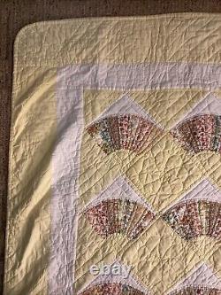 Vintage Handmade Grandmother's Fan Quilt California King 72 X 89 Yellow Sunny