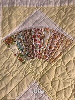 Vintage Handmade Grandmother's Fan Quilt California King 72 X 89 Yellow Sunny