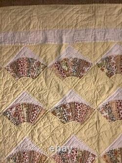 Vintage Handmade Grandmother's Fan Quilt California King 72 X 89 Yellow Sunny