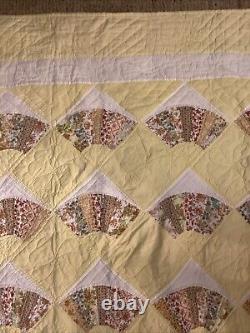 Vintage Handmade Grandmother's Fan Quilt California King 72 X 89 Yellow Sunny