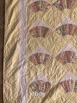 Vintage Handmade Grandmother's Fan Quilt California King 72 X 89 Yellow Sunny