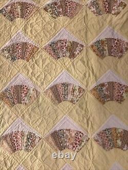 Vintage Handmade Grandmother's Fan Quilt California King 72 X 89 Yellow Sunny