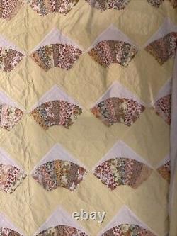 Vintage Handmade Grandmother's Fan Quilt California King 72 X 89 Yellow Sunny