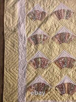 Vintage Handmade Grandmother's Fan Quilt California King 72 X 89 Yellow Sunny