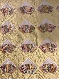 Vintage Handmade Grandmother's Fan Quilt California King 72 X 89 Yellow Sunny