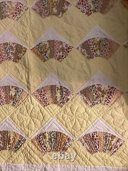 Vintage Handmade Grandmother's Fan Quilt California King 72 X 89 Yellow Sunny