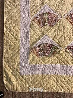 Vintage Handmade Grandmother's Fan Quilt California King 72 X 89 Yellow Sunny