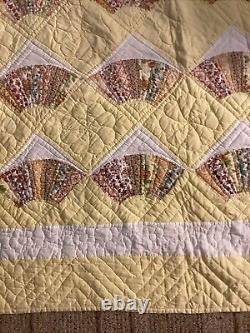 Vintage Handmade Grandmother's Fan Quilt California King 72 X 89 Yellow Sunny